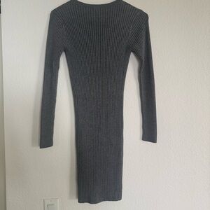 Express Gray Ribbed Knit Fitted Stretch Body Shaping Midi Dress! Size S